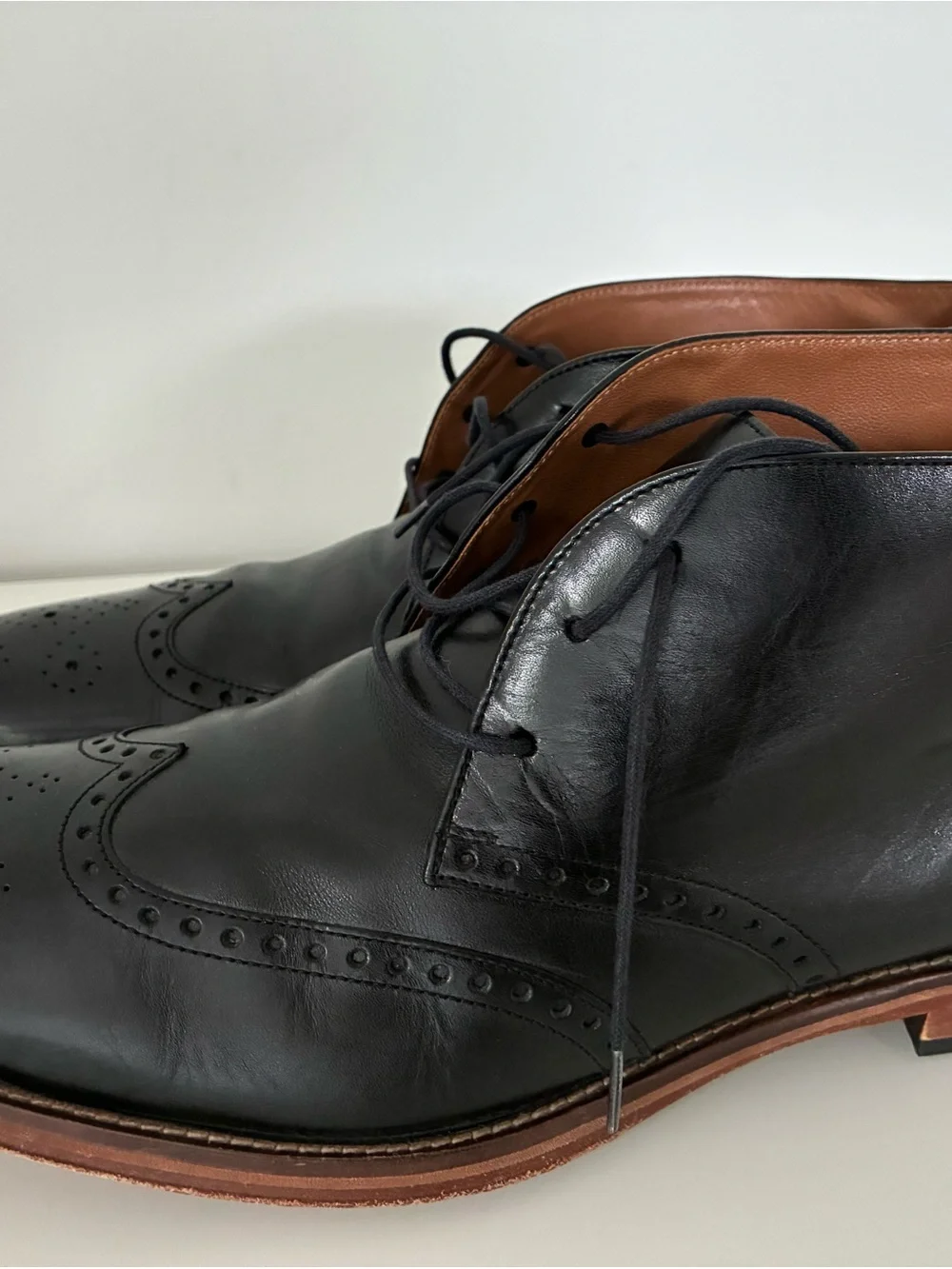Johnston & Murphy Black Leather Wingtip Lace-Up Boots Size 13